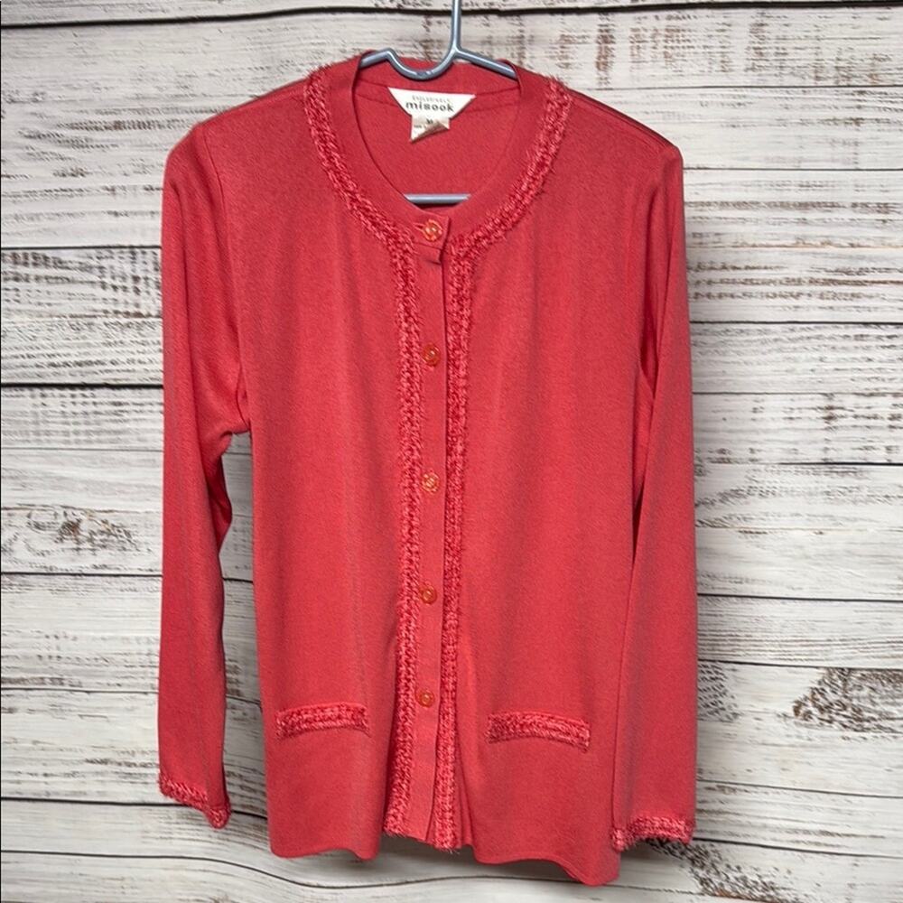 Misook Women's Coral Cardigan Sweater Medium Melon